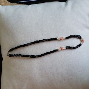 Black bead and salmon rock 11 " necklace